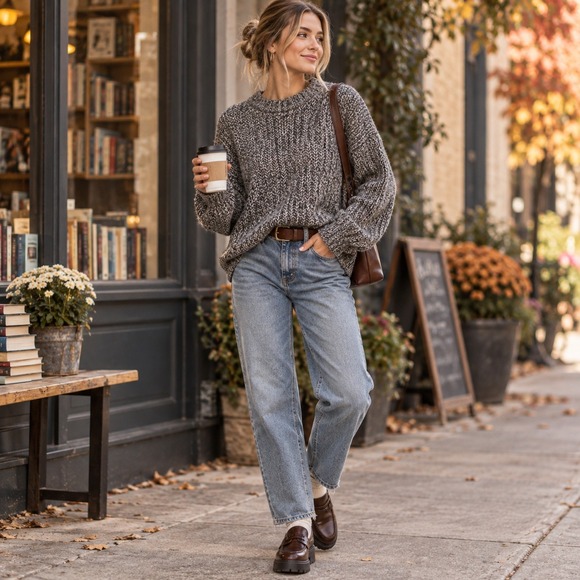 American Eagle Outfitters Sweaters - American Eagle Gray Marled Chunky Knit Chenille Crew Neck Sweater Small Relaxed